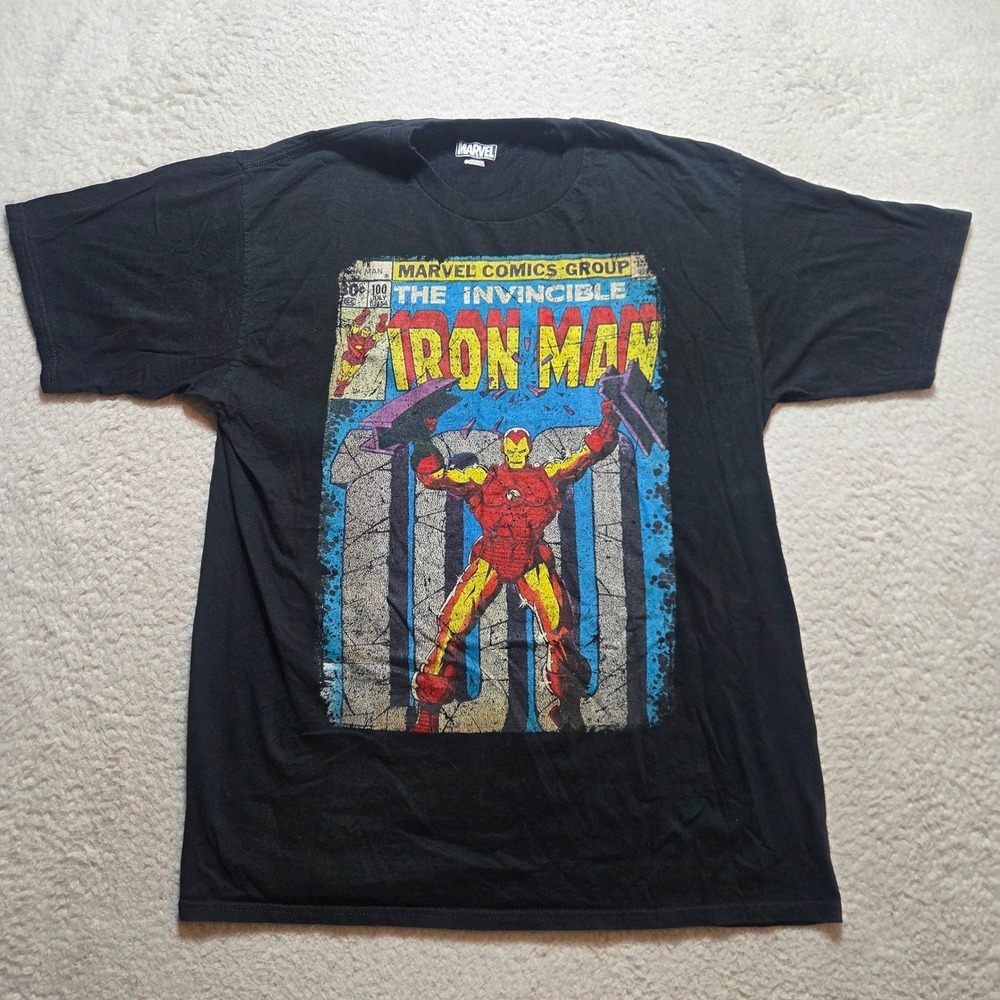 Marvel Iron Man T Shirt Mens XL Black Graphic Comic Book Hero Retro Casual Tee